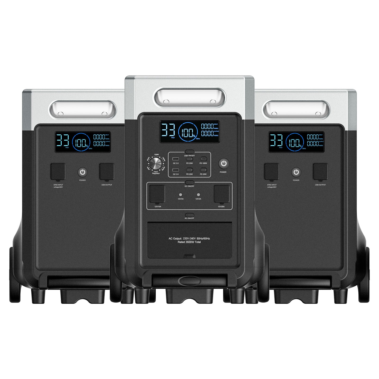 Mit zwei Zusatzakkus lässt sich die AFERIY P310 tragbare Powerstation mit 3600 W Leistung auf eine Kapazität von 11,52 kWh erweitern.
