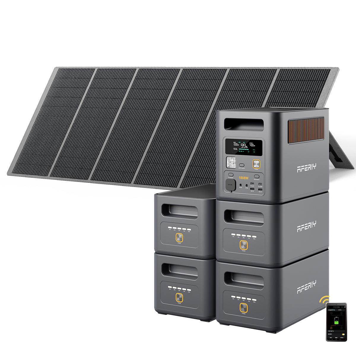 Die AFERIY P180 Pro tragbare Powerstation kombiniert vier Zusatzakkus mit einem 400-W-Solarpanel und intelligenter App-Steuerung für maximale Energieunabhängigkeit.