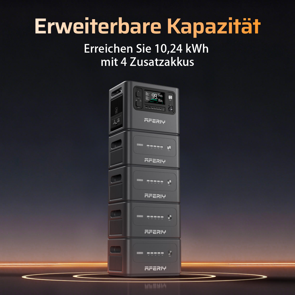 Die tragbare Powerstation AFERIY P280 mit 2.800 W Leistung und bis zu 4 Zusatzakkus erweitert die Speicherkapazität auf bis zu 10,24 kWh.