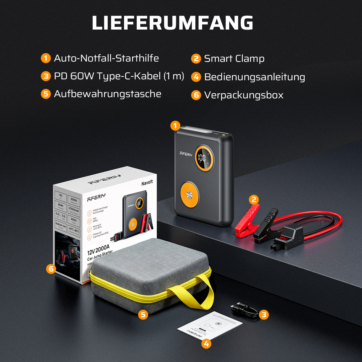AFERIY GK03 Starthilfe Powerbank | 2000A 12V | Na-Ionen-Batterie
