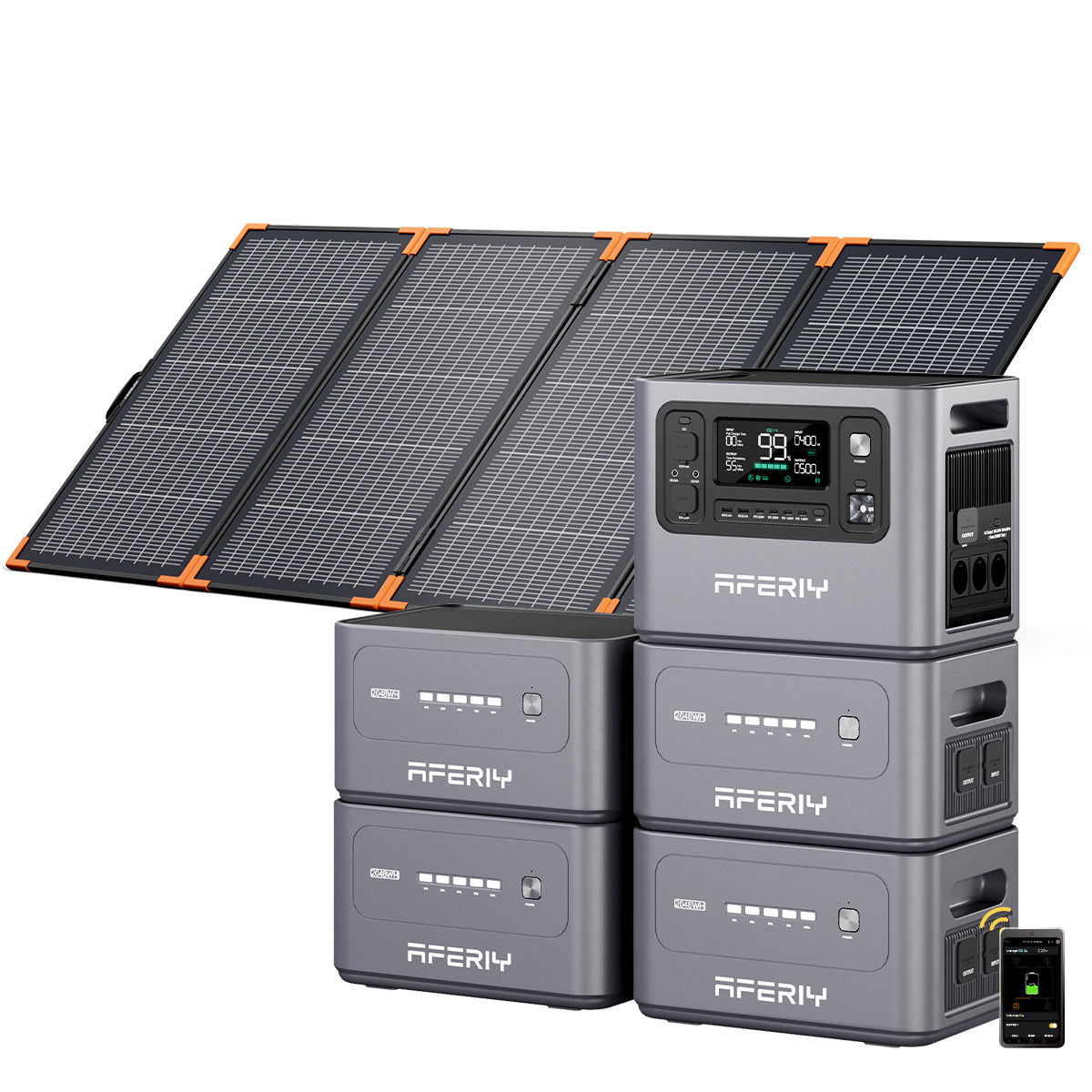 Ausgestattet mit vier Erweiterungsakkus, einem faltbaren 400-W-Solarpanel und App-Steuerung bietet die AFERIY P280 tragbare Powerstation flexible Solarenergie.