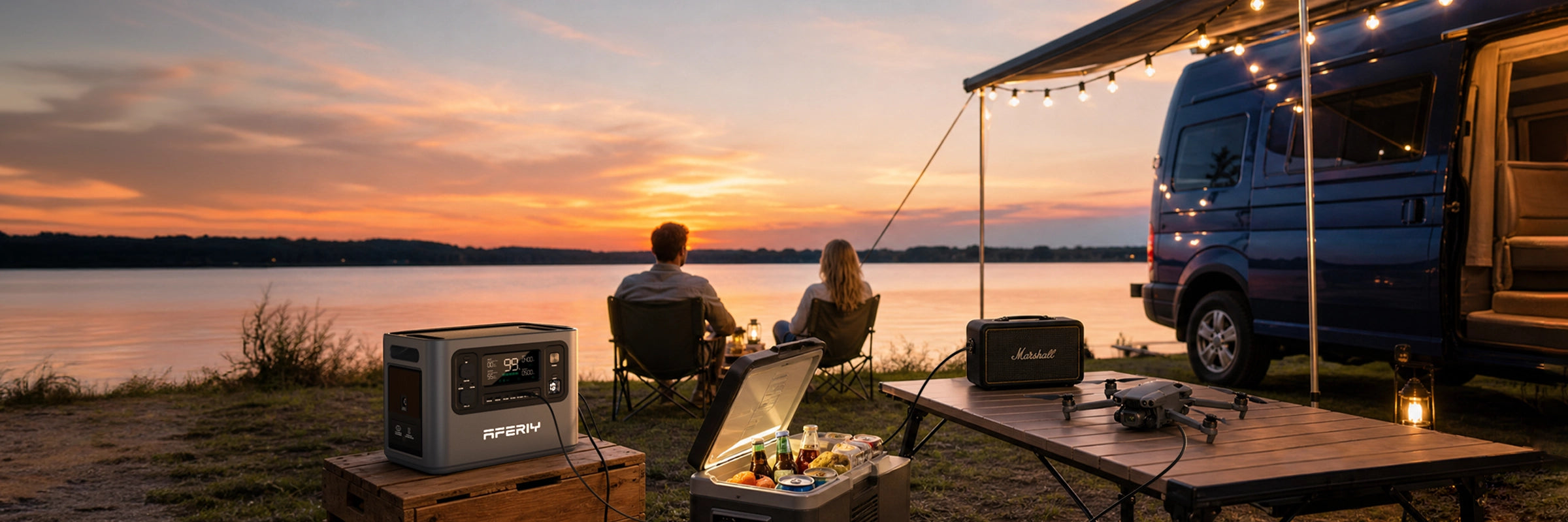 AFERIY Powerstation versorgt ein Outdoor-Abenteuer an einem See mit Energie